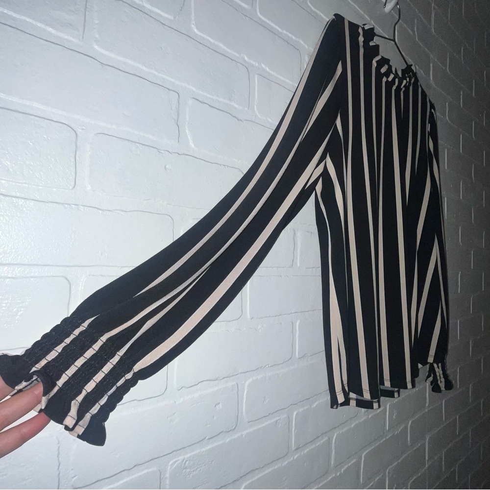 Adrianna Papell Womens Blouse Long Sleeves Stripes Office Work Top Size Large - Picture 2 of 7